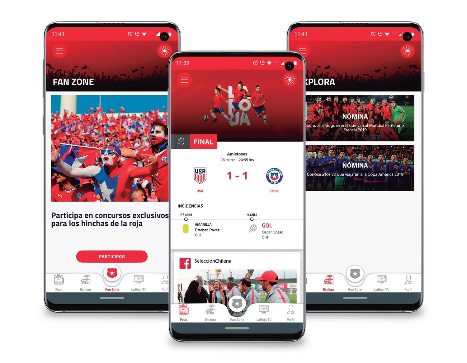 App de La Roja en tres pantallas de celular: Fan Zone, el partido en vivo y Explora